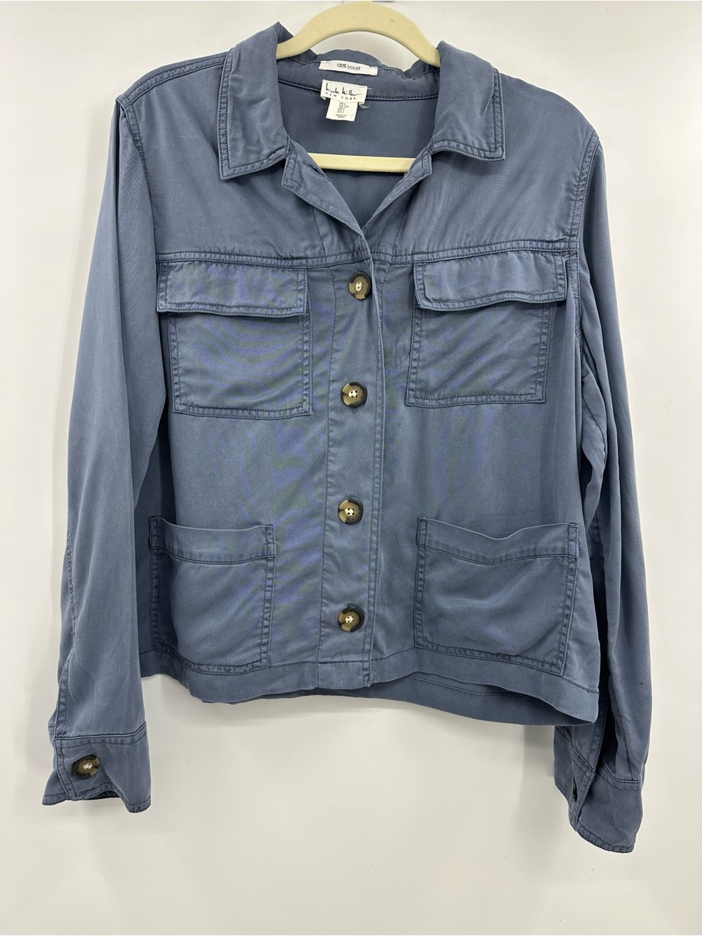 Nicole Miller Slate Blue Button Up Utility Jacket